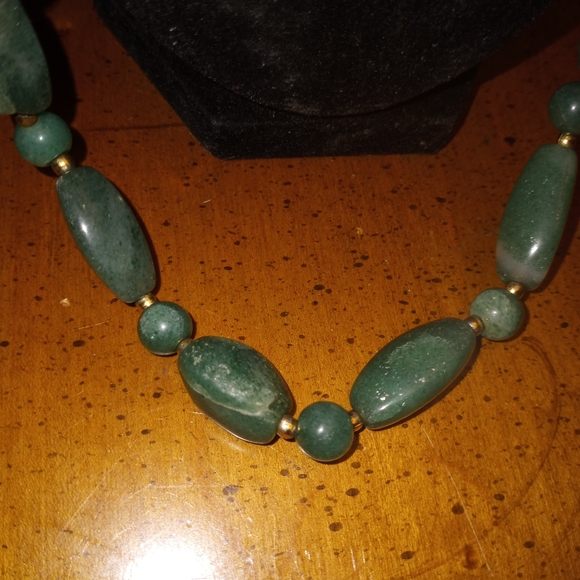 Carved Jade and Gold Clamp Bead Extra Long Vintage Necklace - Picture 6 of 11